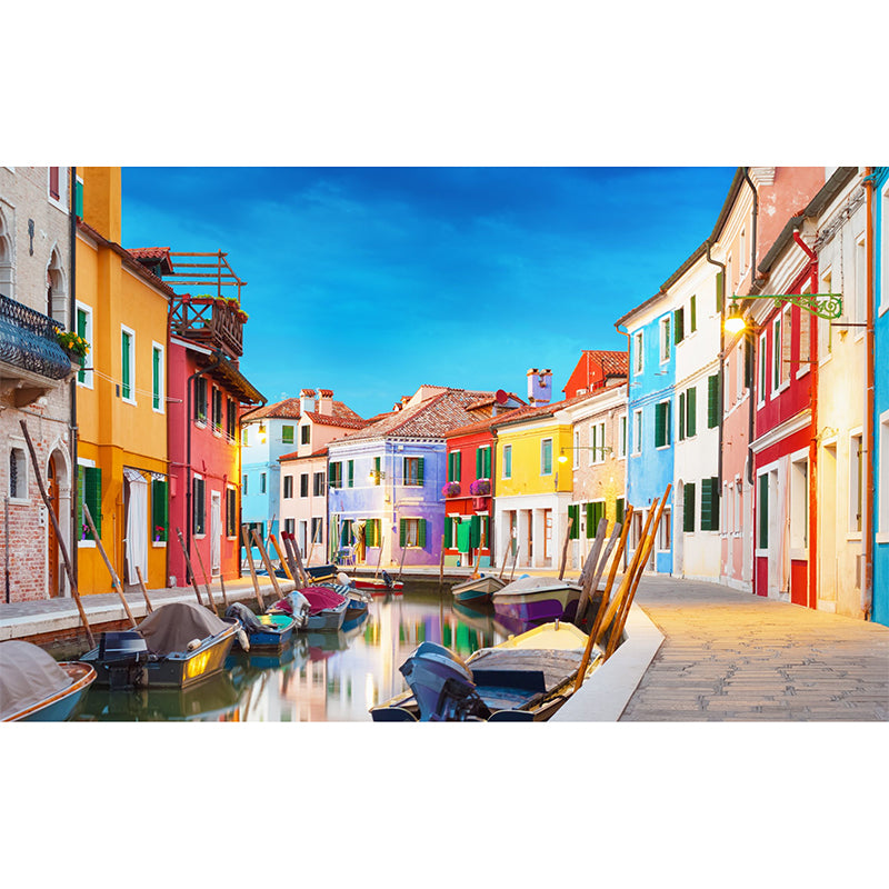 Large Murals Multi-Color Venice City and Boat Textured Wall Art for Accent Wall, Customized Size Available Clearhalo 'Wall Decor' 'Wall Mural' 920284