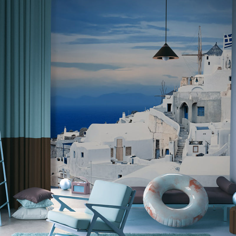 Full Size Fresh Cool Mural Wallpaper for Decoration Modern Simple Seashore House and Snow, Made to Measure Clearhalo 'Wall Decor' 'Wall Mural' 920303