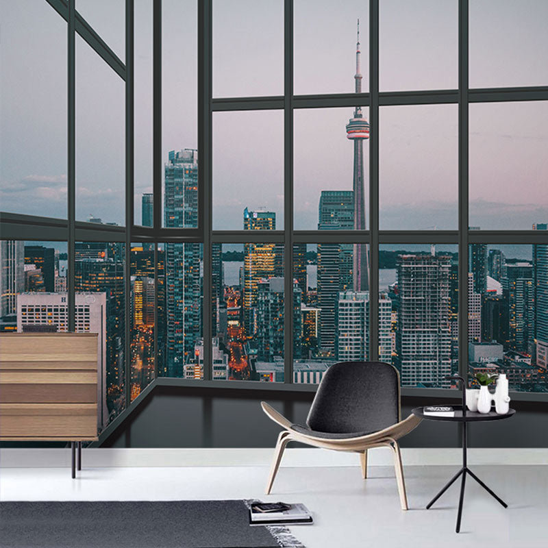 Whole Wall Mural Contemporary 3D Print City View from Office Wall Art in Natural Color Clearhalo 'Wall Decor' 'Wall Mural' 920368