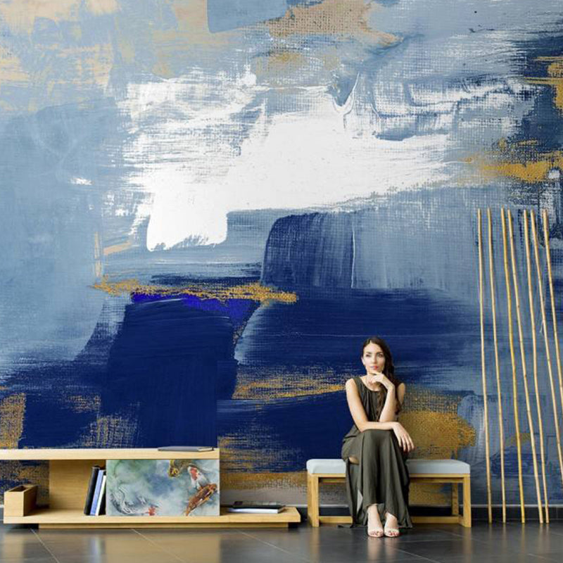 Full Size Murals Neutral Color Watercolors Non-Woven Wall Art for Accent Wall, Personalized Size Available Blue Clearhalo 'Wall Decor' 'Wall Mural' 920412