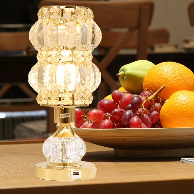 Gourd/Cylinder Living Room Table Lamp Mid-Century Crystal Single-Bulb Gold Nightstand Light Clearhalo 'Lamps' 'Table Lamps' Lighting' 920525
