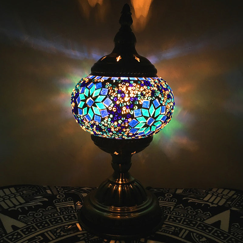 Bohemia Orb Night Table Lamp Single Light Hand Cut Glass Nightstand Lighting in White/Red/Sky Blue Sky Blue Clearhalo 'Lamps' 'Table Lamps' Lighting' 920679