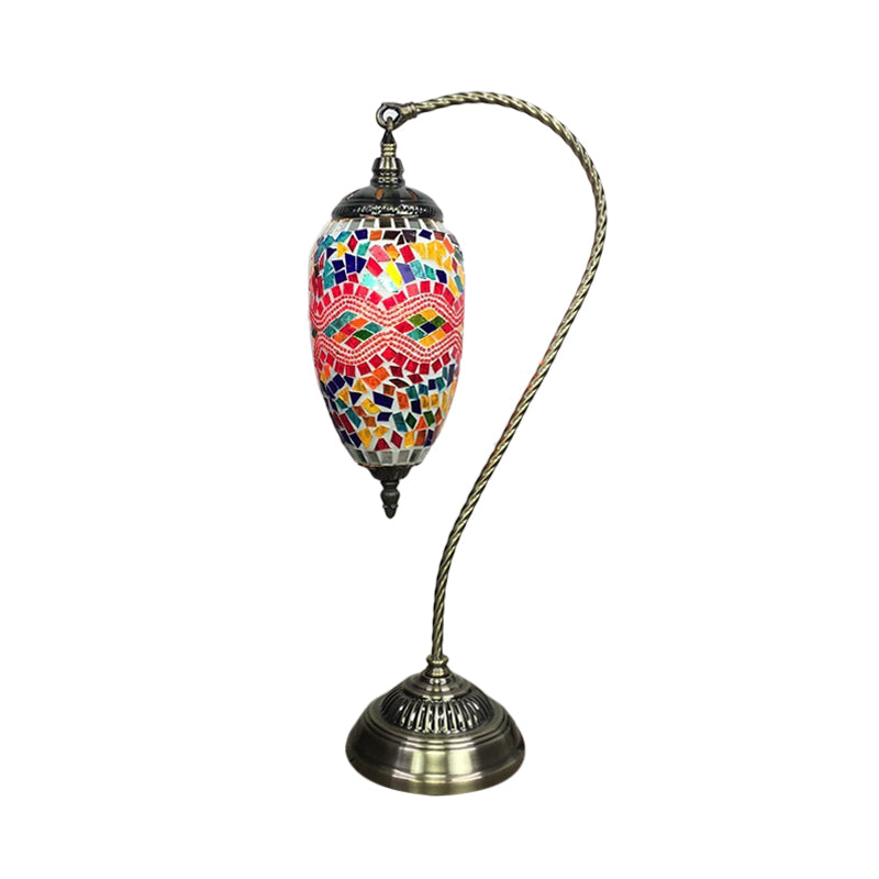 Bohemian Droplet Nightstand Light 1-Bulb Stained Art Glass Night Lamp with Curved Arm in Pink/Red Clearhalo 'Lamps' 'Table Lamps' Lighting' 920791