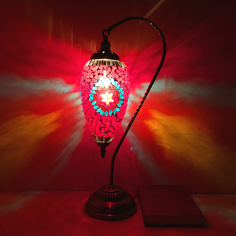 Bohemian Droplet Nightstand Light 1-Bulb Stained Art Glass Night Lamp with Curved Arm in Pink/Red Clearhalo 'Lamps' 'Table Lamps' Lighting' 920793