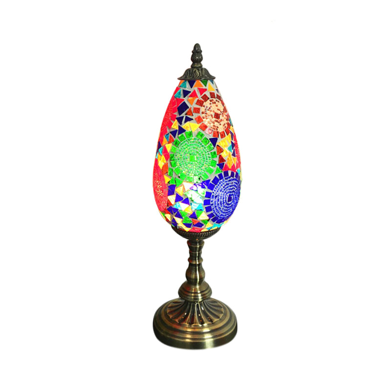 Orange/Red 1 Bulb Table Light Antique Stained Art Glass Teardrop Plug In Nightstand Lamp for Living Room Clearhalo 'Lamps' 'Table Lamps' Lighting' 920805