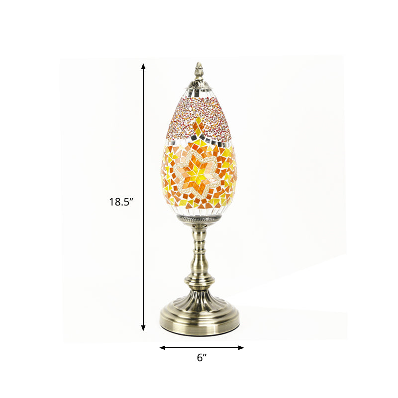 Orange/Red 1 Bulb Table Light Antique Stained Art Glass Teardrop Plug In Nightstand Lamp for Living Room Clearhalo 'Lamps' 'Table Lamps' Lighting' 920809