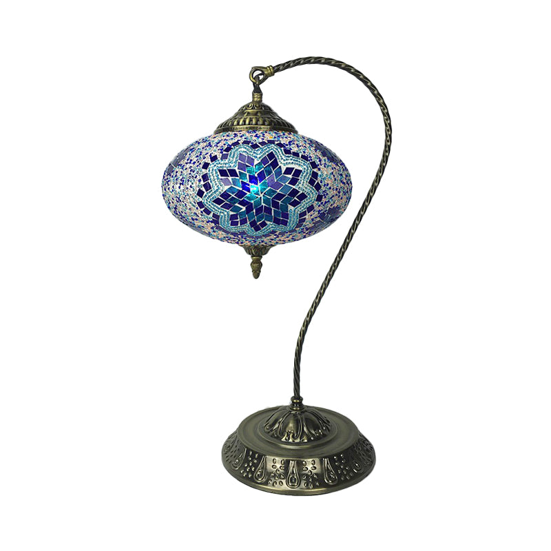 Decorative Oblong Night Light Single Head Stained Art Glass Table Lamp with Curved Arm in Yellow/Blue/Green Clearhalo 'Lamps' 'Table Lamps' Lighting' 920820