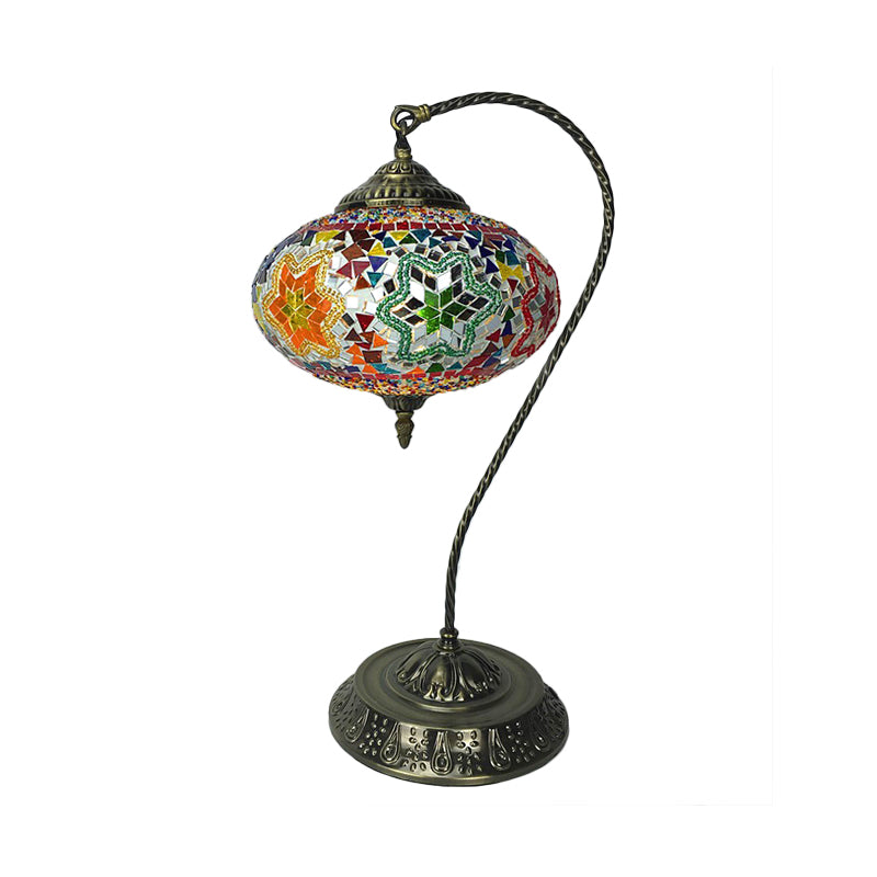 Decorative Oblong Night Light Single Head Stained Art Glass Table Lamp with Curved Arm in Yellow/Blue/Green Green-White Clearhalo 'Lamps' 'Table Lamps' Lighting' 920824