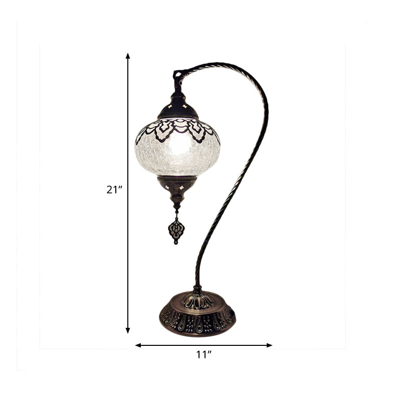 Crackle Glass Bronze Desk Light Elliptical 1 Light Turkish Night Lamp with Curving Arm, 15