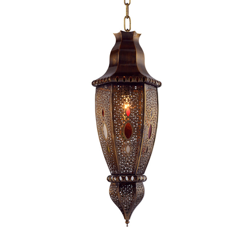 Rust 1-Bulb Pendant Light Arabian Metal Urn-Shaped Suspension Lamp with Hollow Design Clearhalo 'Ceiling Lights' 'Pendant Lights' 'Pendants' Lighting' 921046