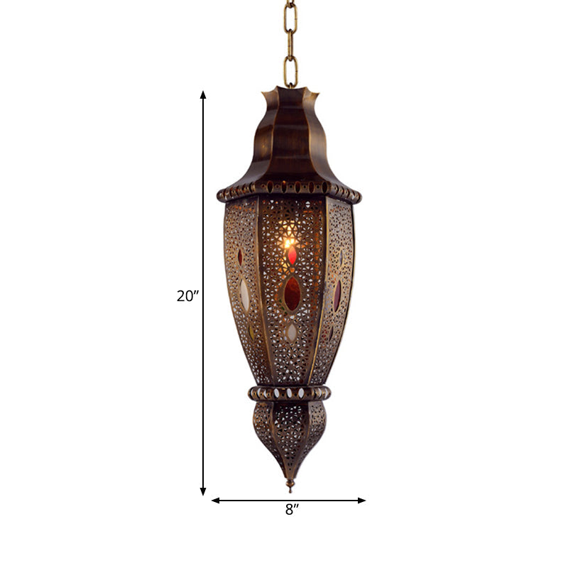 Rust 1-Bulb Pendant Light Arabian Metal Urn-Shaped Suspension Lamp with Hollow Design Clearhalo 'Ceiling Lights' 'Pendant Lights' 'Pendants' Lighting' 921047