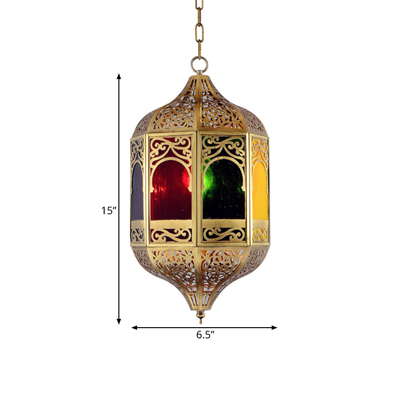 Lantern Metal Pendant Lighting Southeast Asia 1-Head Hallway Hanging Light Fixture in Brass Clearhalo 'Ceiling Lights' 'Pendant Lights' 'Pendants' Lighting' 921087