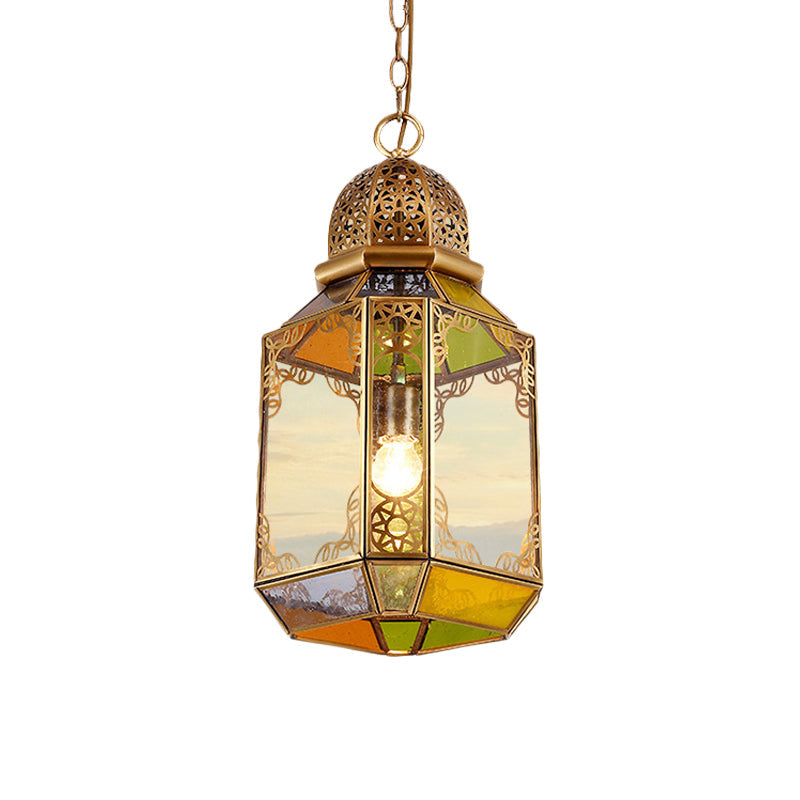 Single Bulb Ceiling Lamp Retro Living Room Pendant with Lantern Clear Glass Shade in Brass Clearhalo 'Ceiling Lights' 'Pendant Lights' 'Pendants' Lighting' 921146