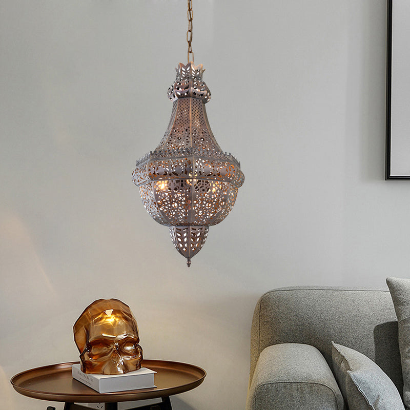 3 Lights Ceiling Hang Fixture Arab Cutout Basket Metal Chandelier Pendant Light in Brass Clearhalo 'Ceiling Lights' 'Chandeliers' Lighting' options 921244