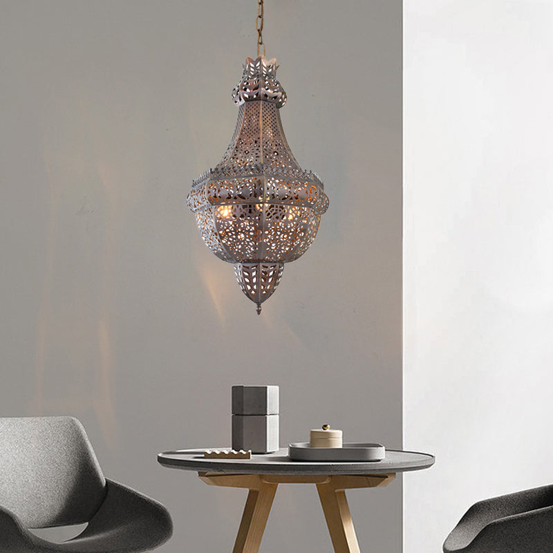 3 Lights Ceiling Hang Fixture Arab Cutout Basket Metal Chandelier Pendant Light in Brass Clearhalo 'Ceiling Lights' 'Chandeliers' Lighting' options 921245