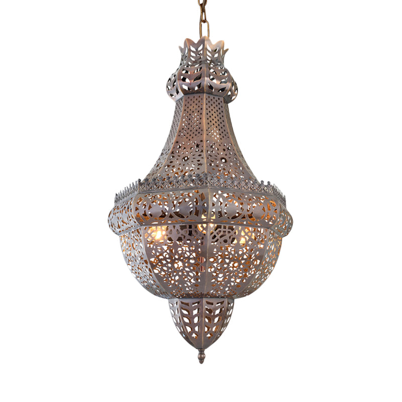 3 Lights Ceiling Hang Fixture Arab Cutout Basket Metal Chandelier Pendant Light in Brass Clearhalo 'Ceiling Lights' 'Chandeliers' Lighting' options 921246