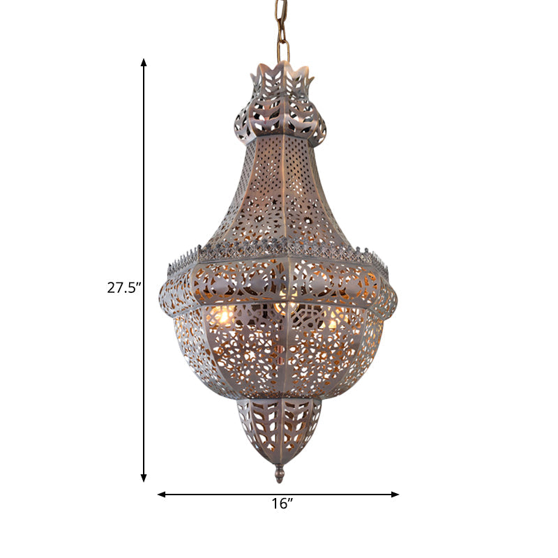 3 Lights Ceiling Hang Fixture Arab Cutout Basket Metal Chandelier Pendant Light in Brass Clearhalo 'Ceiling Lights' 'Chandeliers' Lighting' options 921247