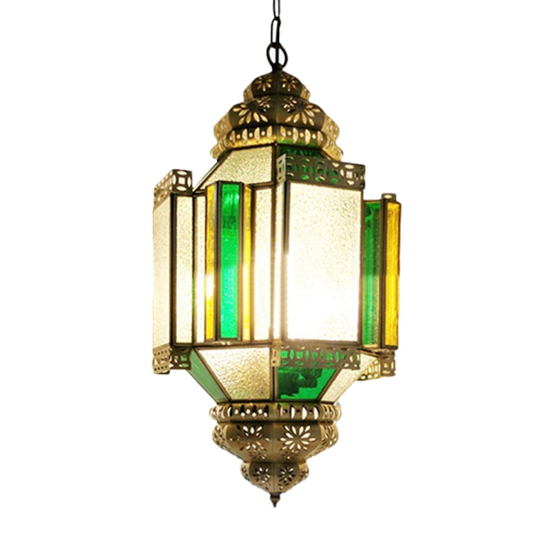 Brass 3 Lights Ceiling Chandelier Arabian Frosted Glass Lantern Hanging Pendant Light for Porch Clearhalo 'Ceiling Lights' 'Chandeliers' Lighting' options 921265