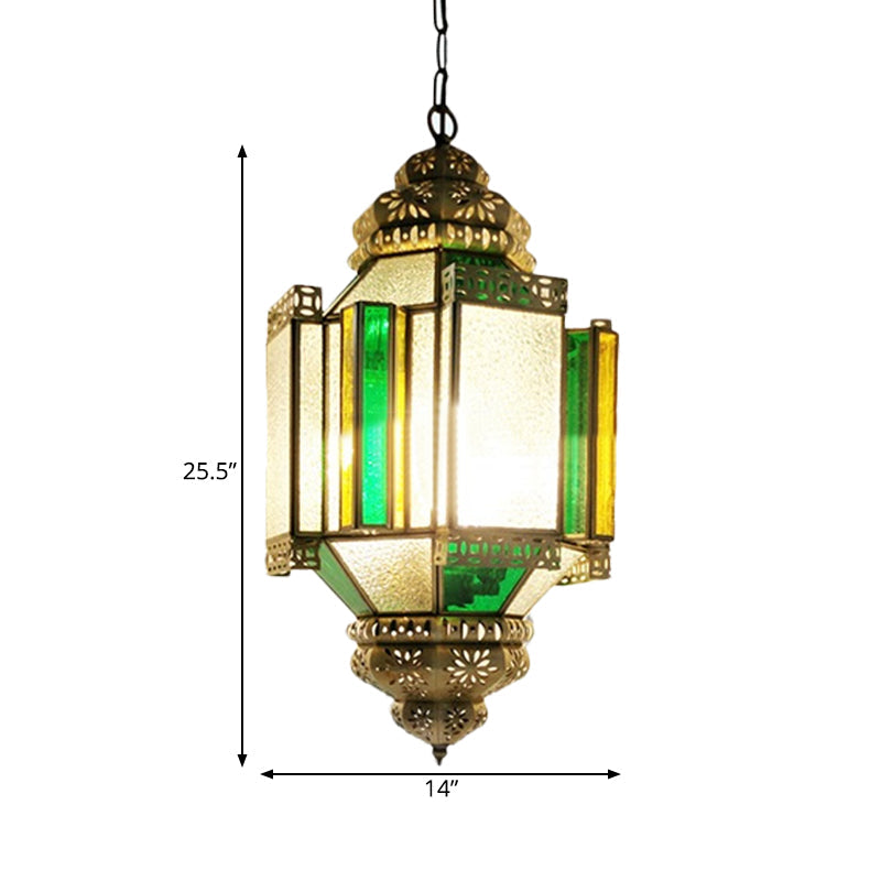 Brass 3 Lights Ceiling Chandelier Arabian Frosted Glass Lantern Hanging Pendant Light for Porch Clearhalo 'Ceiling Lights' 'Chandeliers' Lighting' options 921267