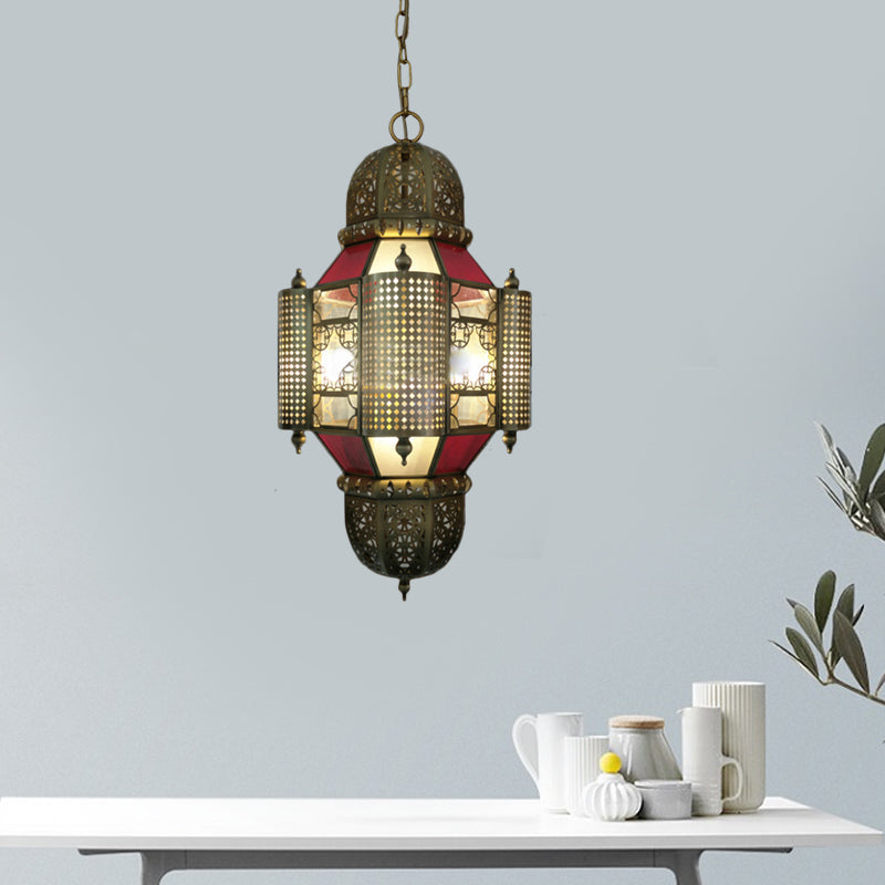 Arabian Lantern Pendant Lighting 3 Heads Metal Chandelier Light Fixture in Brass for Restaurant Clearhalo 'Ceiling Lights' 'Chandeliers' Lighting' options 921284