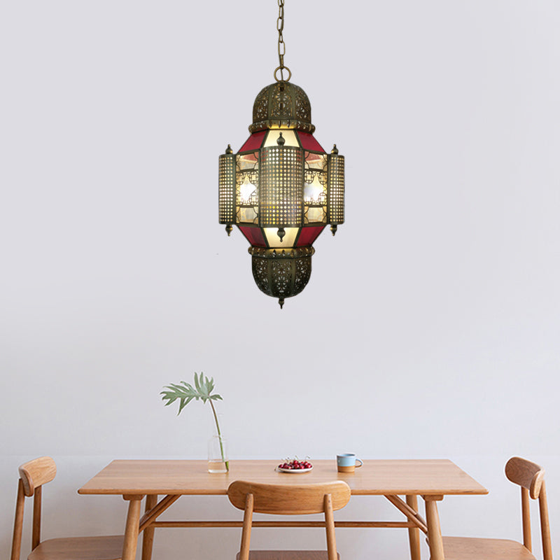 Arabian Lantern Pendant Lighting 3 Heads Metal Chandelier Light Fixture in Brass for Restaurant Clearhalo 'Ceiling Lights' 'Chandeliers' Lighting' options 921285