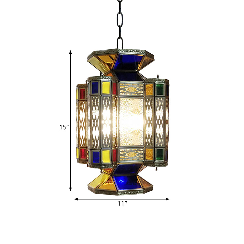 Textured Glass Lantern Ceiling Light Decorative 3 Bulbs Restaurant Chandelier Lighting in Brass Clearhalo 'Ceiling Lights' 'Chandeliers' Lighting' options 921337