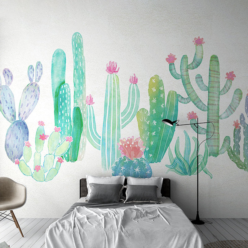 Waterproofing Non-Woven Textured Murals with Graffiti of Cactus Mural for Children's Bedroom Clearhalo 'Wall Decor' 'Wall Mural' 921501