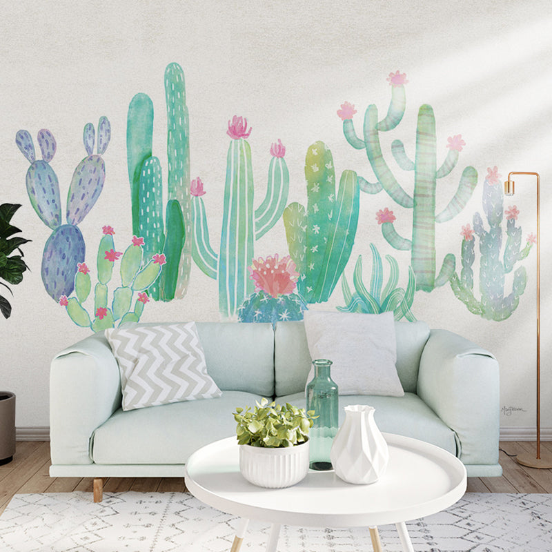 Waterproofing Non-Woven Textured Murals with Graffiti of Cactus Mural for Children's Bedroom Clearhalo 'Wall Decor' 'Wall Mural' 921502