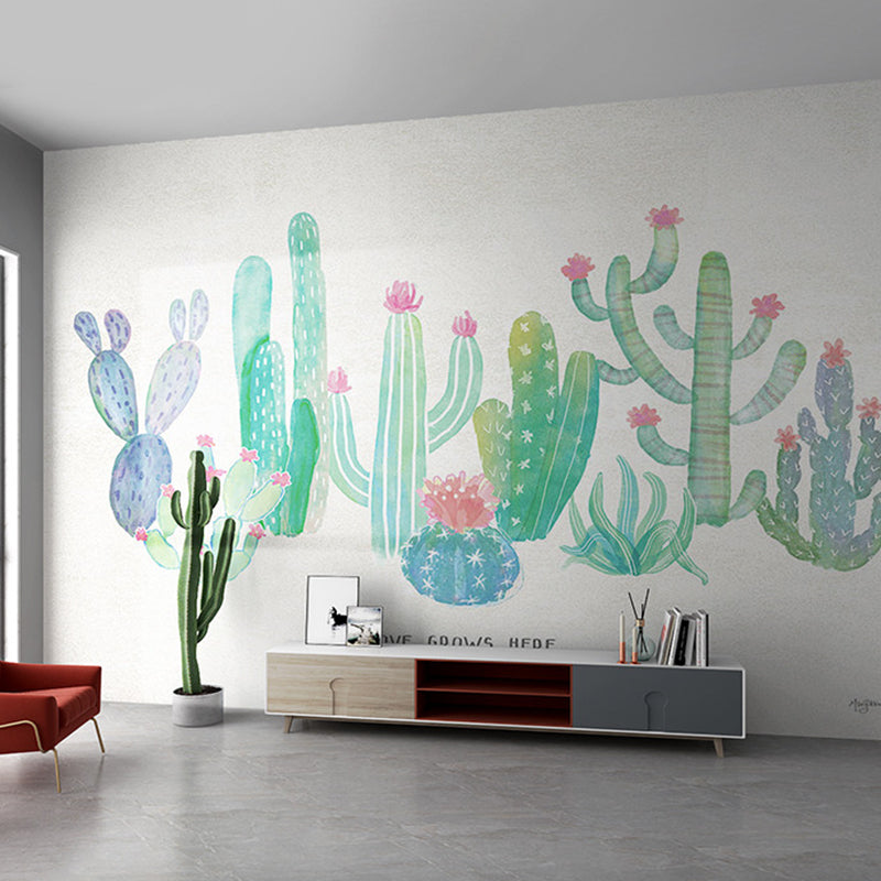 Waterproofing Non-Woven Textured Murals with Graffiti of Cactus Mural for Children's Bedroom Clearhalo 'Wall Decor' 'Wall Mural' 921503