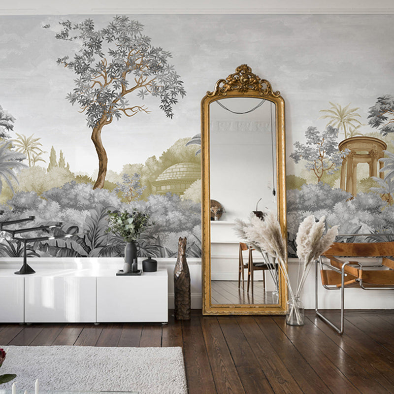 Jungle Wall Art in Soft Grey, Contemporary Wall Mural for Accent Wall Clearhalo 'Wall Decor' 'Wall Mural' 921526