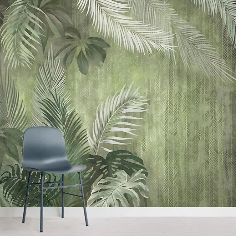 Extra Large Novelty Mural Wallpaper Soft Green Tropical Leaf Wall Decor, Personalized Size Available Green Clearhalo 'Wall Decor' 'Wall Mural' 921549