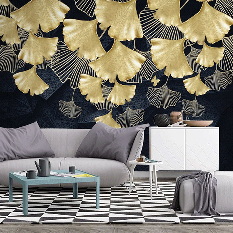 Gold Ginkgo Wall Covering Stain-Resistant Wall Mural for Living Room Clearhalo 'Wall Decor' 'Wall Mural' 921581