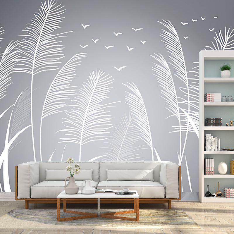 Customized Grey Tree Mural Wallpaper for Living Room, Non-Woven Material Clearhalo 'Wall Decor' 'Wall Mural' 921601