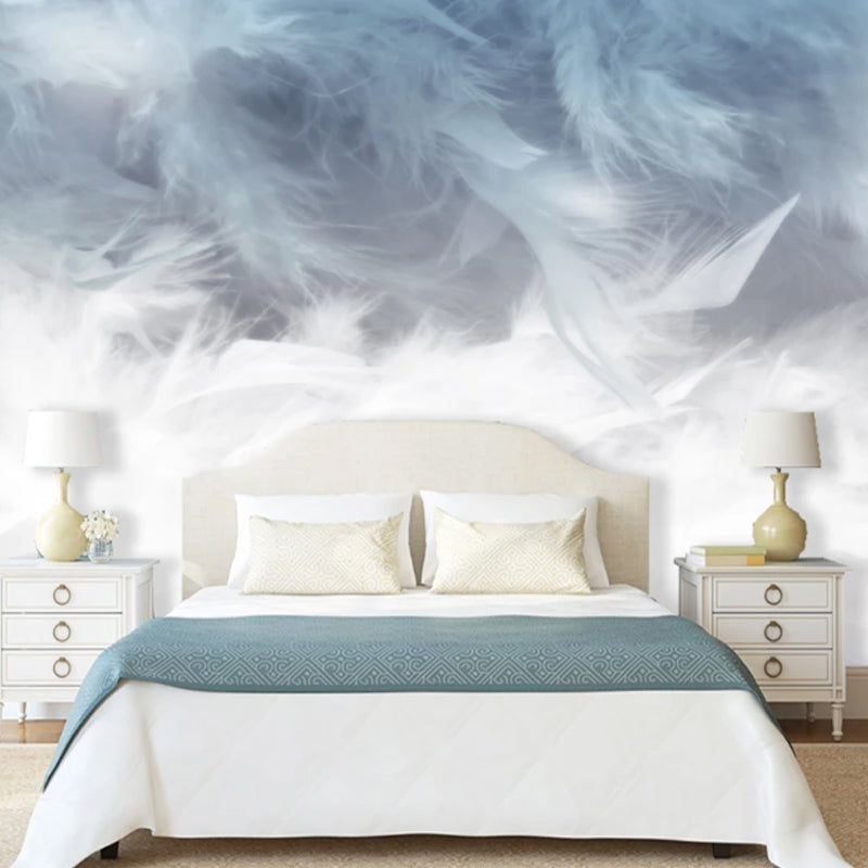 Feather Wall Art in Grey and Blue, Minimalist Wall Mural for Home Decoration Clearhalo 'Wall Decor' 'Wall Mural' 921605