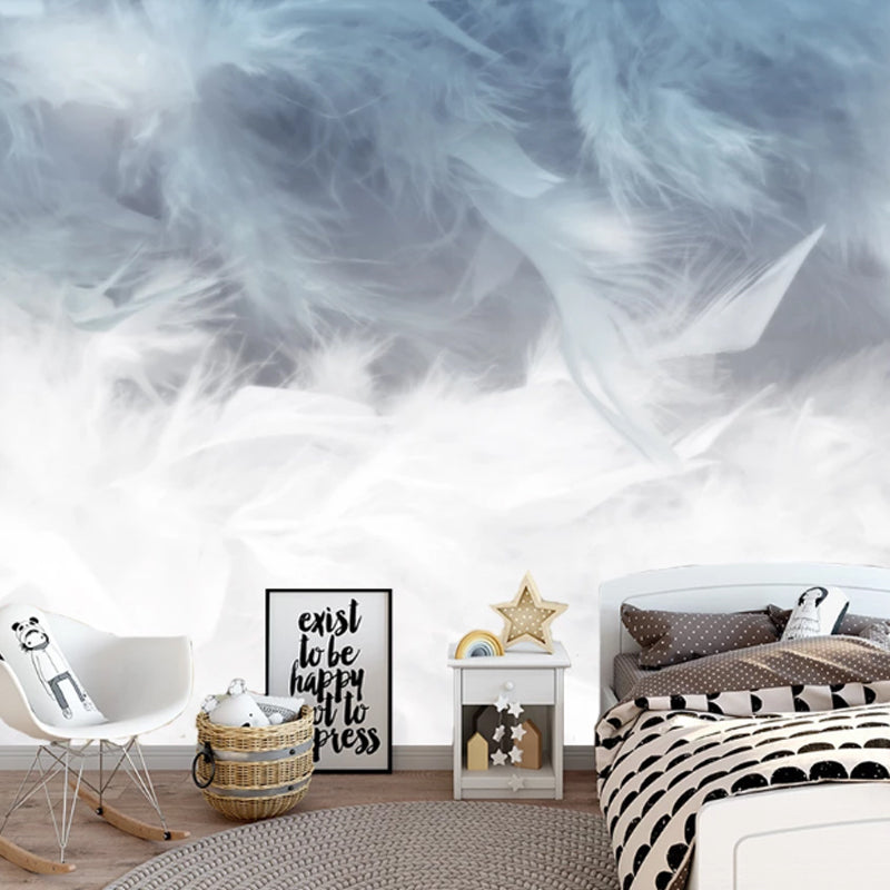 Feather Wall Art in Grey and Blue, Minimalist Wall Mural for Home Decoration Clearhalo 'Wall Decor' 'Wall Mural' 921606