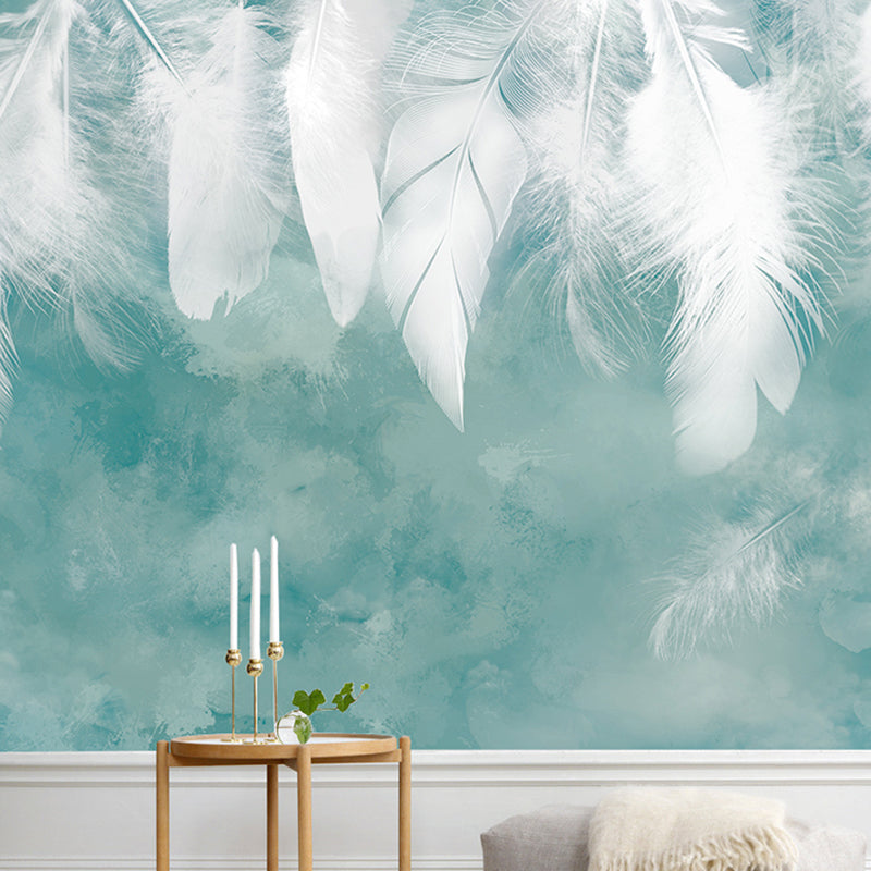 Stain-Resistant Hanging Feather Mural Personalized Traditional Wall Art for Accent Wall Turquoise Clearhalo 'Wall Decor' 'Wall Mural' 921634