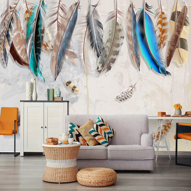 Light Feather Wall Art for Gallery, Pastel Color, Custom Size Available Blue-Orange-Yellow Clearhalo 'Wall Decor' 'Wall Mural' 921644