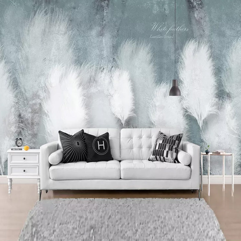 Whole Feather Wall Mural Scandinavian Unique Wall Covering in Pastel White for Accent Wall White Clearhalo 'Wall Decor' 'Wall Mural' 921654
