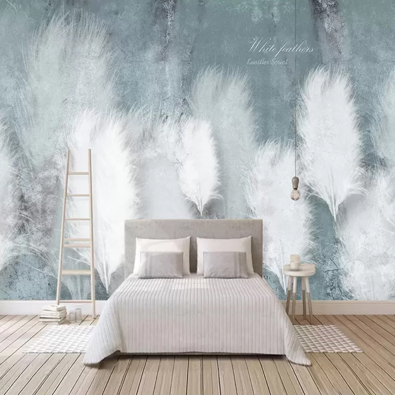Whole Feather Wall Mural Scandinavian Unique Wall Covering in Pastel White for Accent Wall Clearhalo 'Wall Decor' 'Wall Mural' 921655