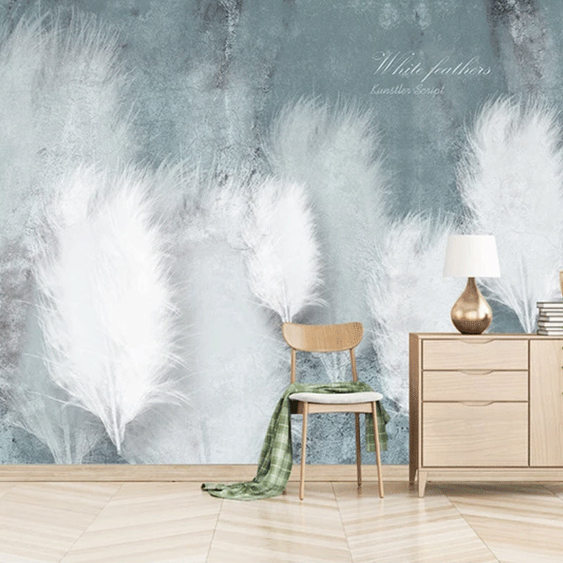 Whole Feather Wall Mural Scandinavian Unique Wall Covering in Pastel White for Accent Wall Clearhalo 'Wall Decor' 'Wall Mural' 921656