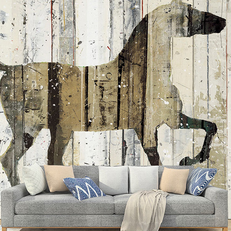 Big Modern Wall Decor Pastel Brown Horse and Stripe Mural Wallpaper, Personalized Size Available Clearhalo 'Wall Decor' 'Wall Mural' 921705