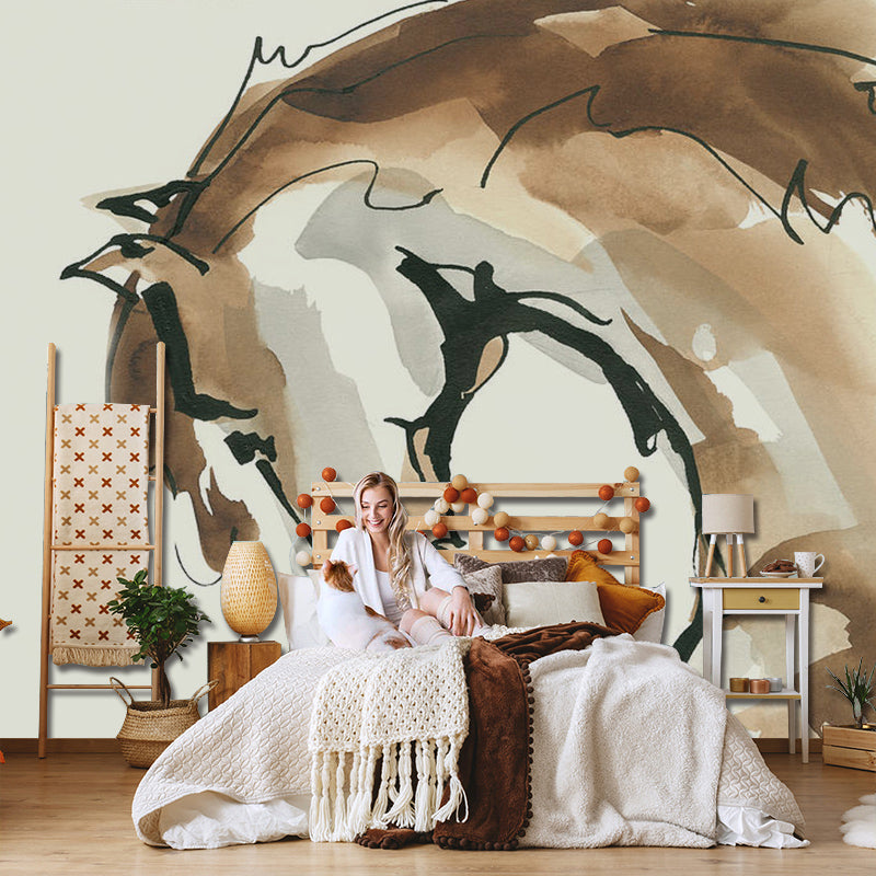 Chinese Traditional Horse Mural for Living Room, Brown, Made to Measure Clearhalo 'Wall Decor' 'Wall Mural' 921720