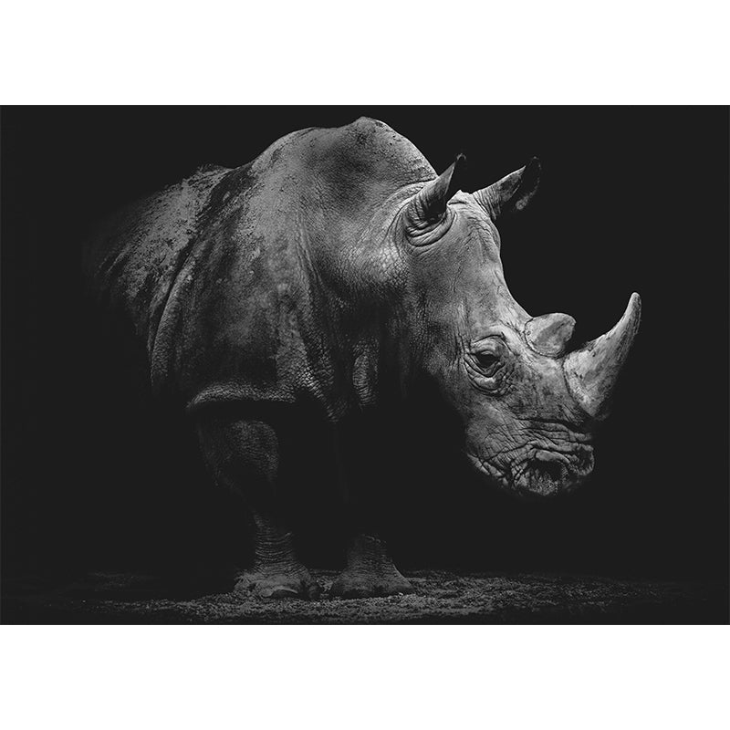 Grey and Black Rhinoceros Mural Waterproof Wall Covering for Living Room Clearhalo 'Wall Decor' 'Wall Mural' 921737