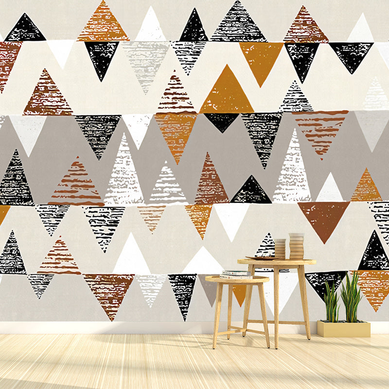 Extra Large Illustration Mural Wallpaper with Harlequin and Geometries for Living Room, Brown and Black Clearhalo 'Wall Decor' 'Wall Mural' 921835