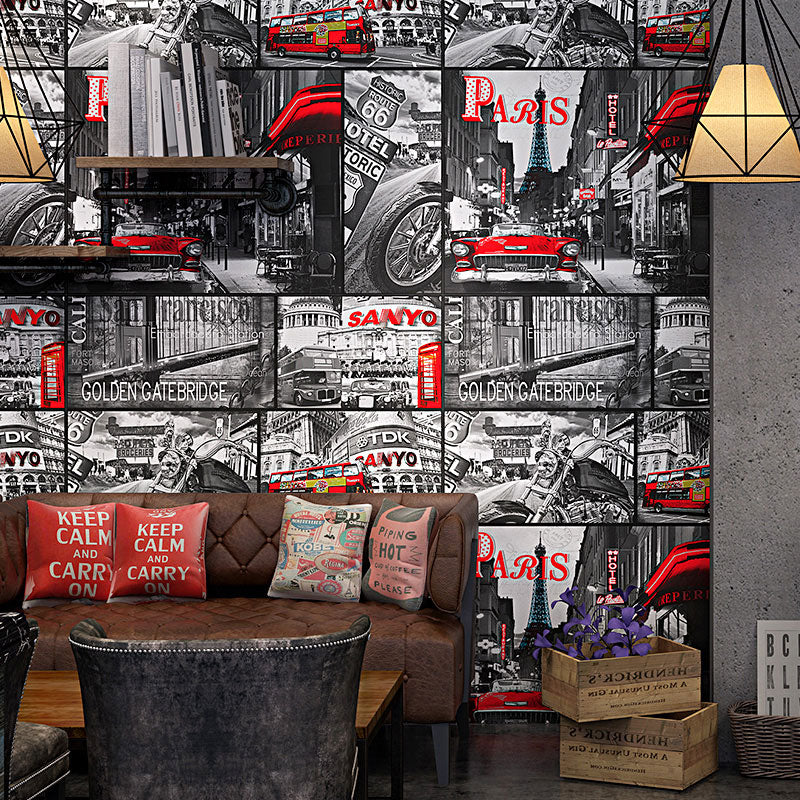 Nostalgic Paris Street Wallpaper Roll Non-Pasted Paper Wall Covering in Grey and Red, 57.1 sq ft. Gray-Red Clearhalo 'Industrial wall decor' 'Industrial' 'Wallpaper' Wall Decor' 922071