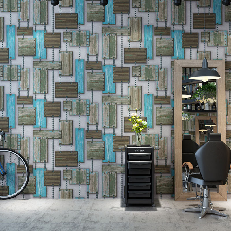 Pastel Color PVC Wallpaper Stain-Resistant Faux Wood and Chain Wall Decor, 33' x 20.5