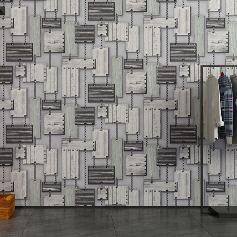 Pastel Color PVC Wallpaper Stain-Resistant Faux Wood and Chain Wall Decor, 33' x 20.5