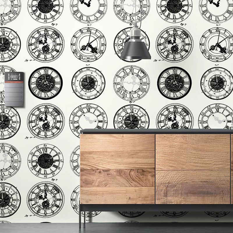 Non-Pasted Wallpaper Roll with Black and White Wall Clock, 33'L x 20.5