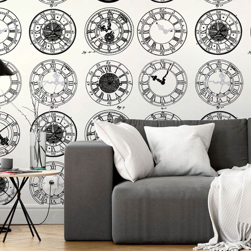 Non-Pasted Wallpaper Roll with Black and White Wall Clock, 33'L x 20.5