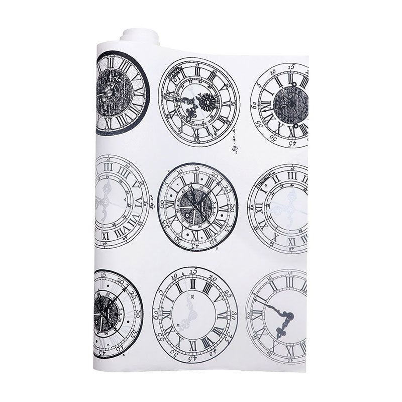 Non-Pasted Wallpaper Roll with Black and White Wall Clock, 33'L x 20.5